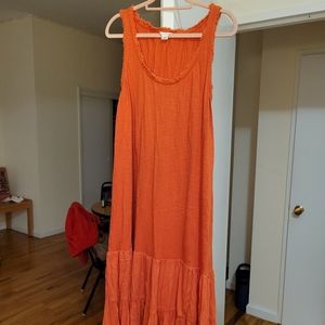 Orange Caslon maxi tank top dress with collaring and skirt details, size medium